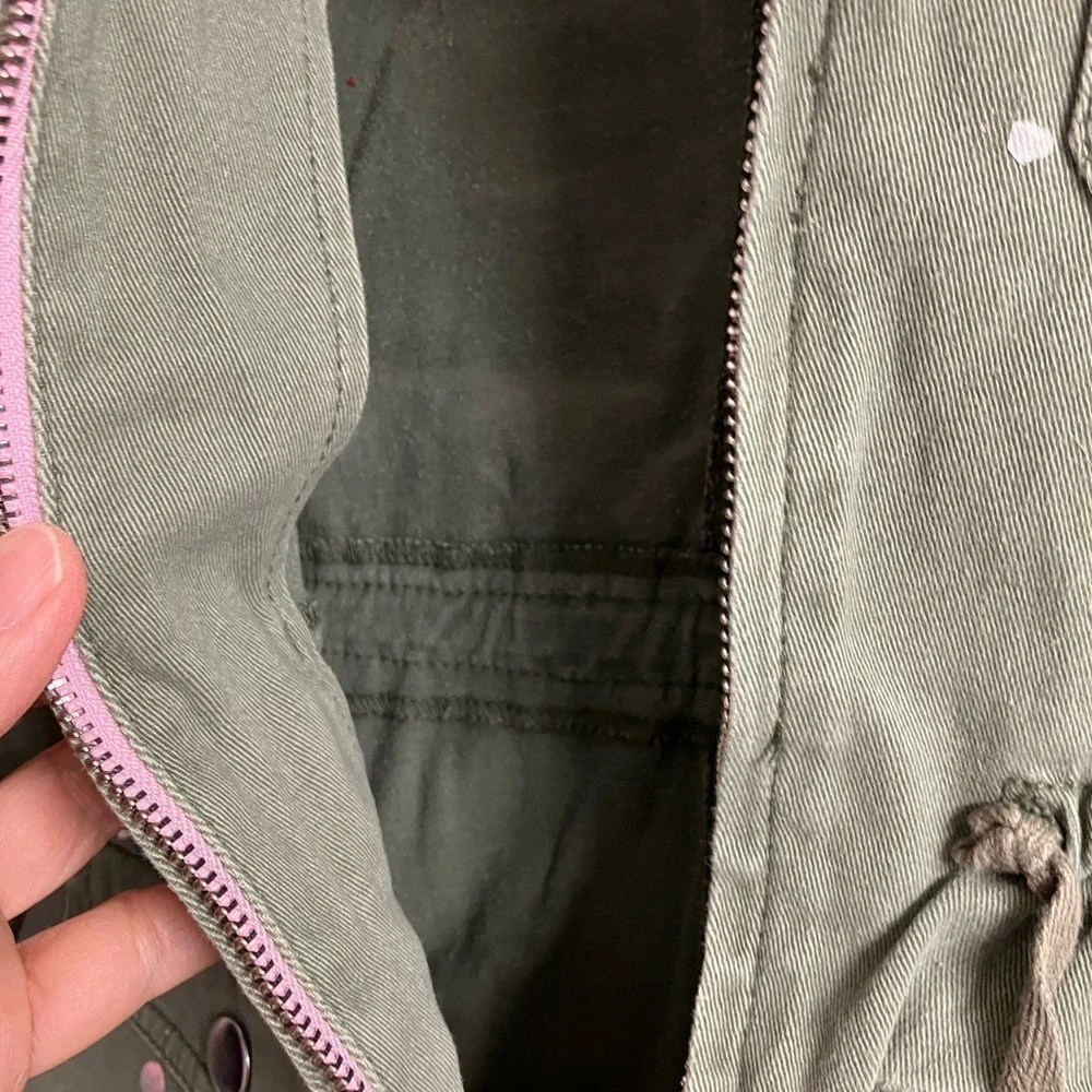 Girl’s Hooded Jacket, 8-10, Faded Olive Green, Full Front Zipper, by Justice
